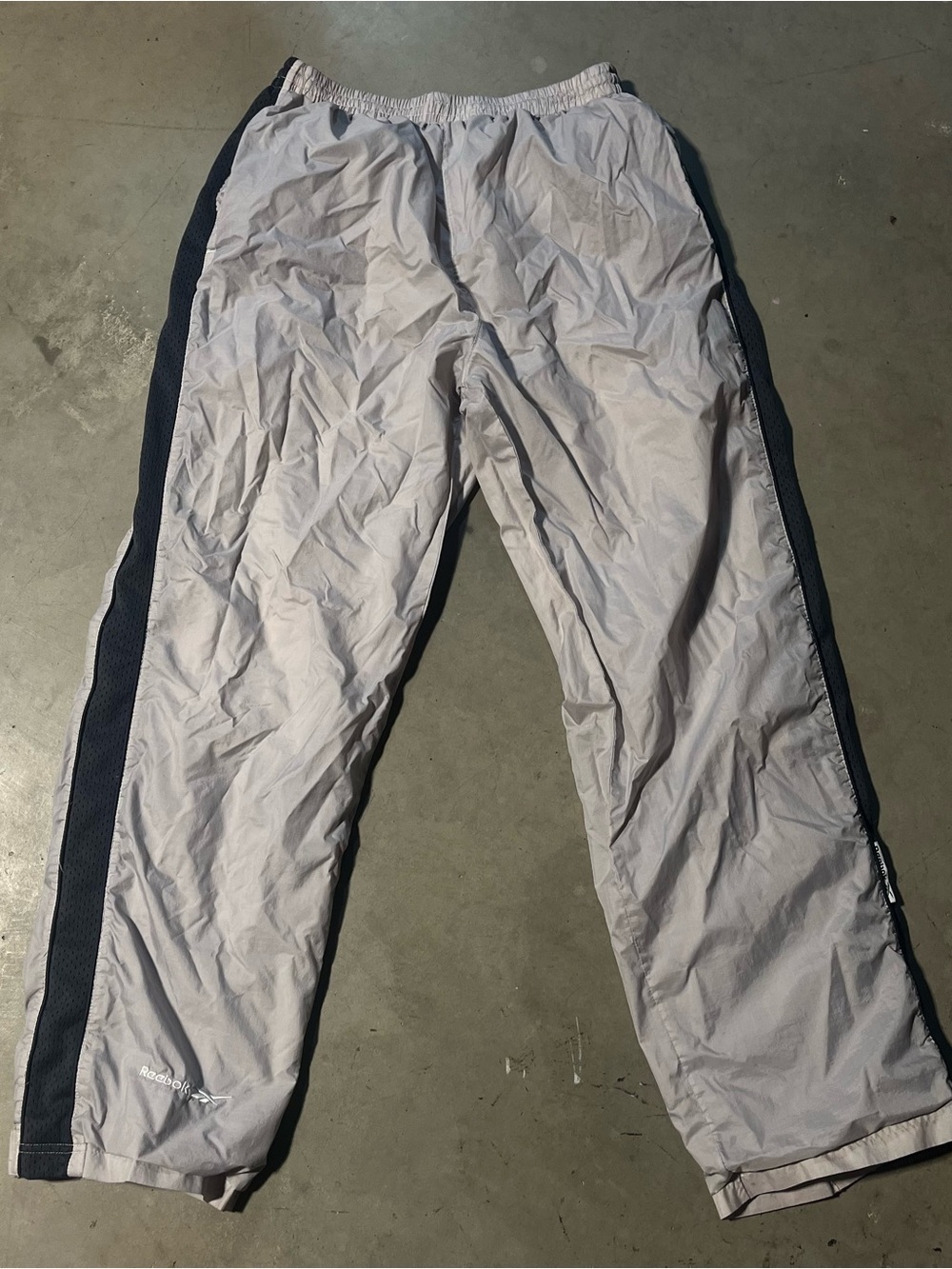 Reebok Gray Track Pants with Black Side Stripes